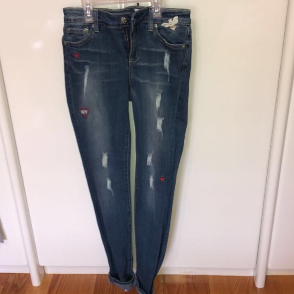 GIRLS RIPPED PATCH JEANS (16)